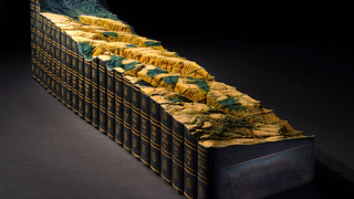 A mountain landscape carved into 24 volumes of Encyclopedia Britannica